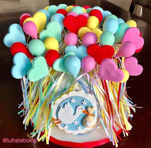 Bolo para o Chá de Bebê Balões Personalizado com Pasta Americana - Morumbi - São Paulo