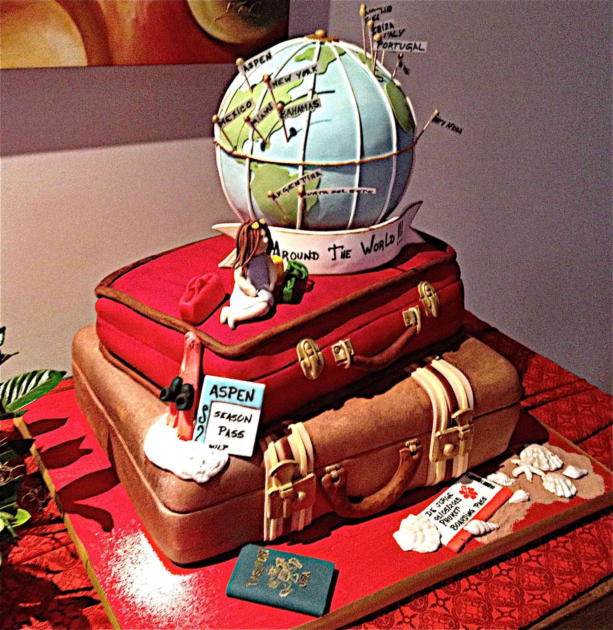 Bolo Volta ao Mundo - Amantes de viagem, malas e passaporte